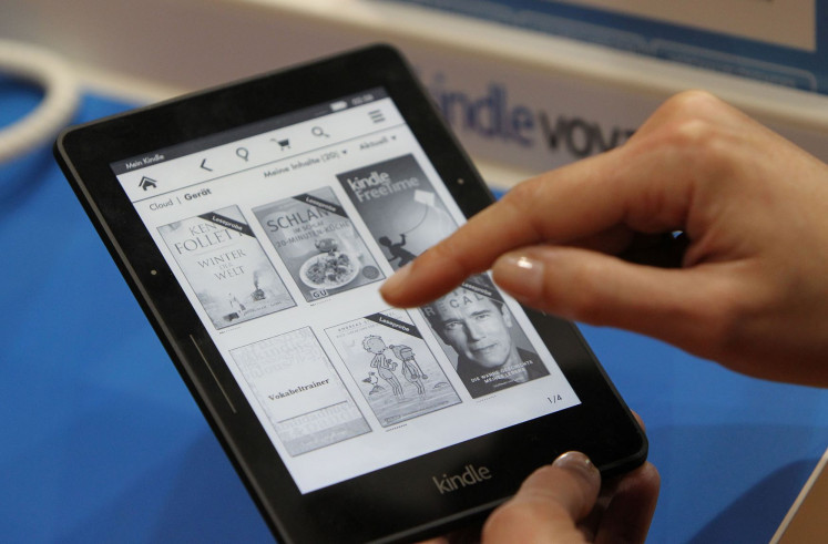 Saving paper: A kindle e-book reader is pictured at the Book Fair in Frankfurt, Germany. 