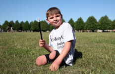 Five-year-old amputee Tony Hudgell poses for a photo after raising more than 1 million pounds for the hospital that saved his life, in Kings Hill, Britain, June 25, 2020.