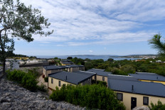 Holiday house look out to sea views at the Krk Premium Camping Resort on the northern island of KrK in Croatia on June 17, 2020. 