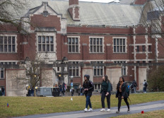 Students walk on campus at Princeton University on February 4, 2020 in Princeton, New Jersey, US. 