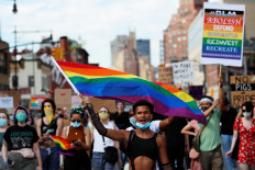 Demonstrators march in support of gay pride and black lives matter movements in New York City, New York, United States, on June 25, 2020. 