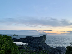 The view near Saeyeongyo Bridge on Jeju Island, South Korea.