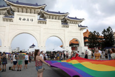 Giant rainbow flag unfurled in front of Taiwan autocrat's memorial hall