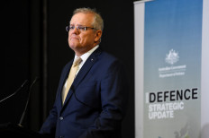 Australia's Prime Minister Scott Morrison speaks during the launch of the 2020 DefenceStrategic Update, in the wake of cyber attacks targeting Australia, at the Australian Defence Force Academy in Canberra, Australia, July 1, 2020.  