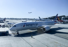 In this file photo taken on October 29, 2019 An American Air Lines plane sits on the tarmac at Los Angeles International Airport (LAX) in Los Angeles. 