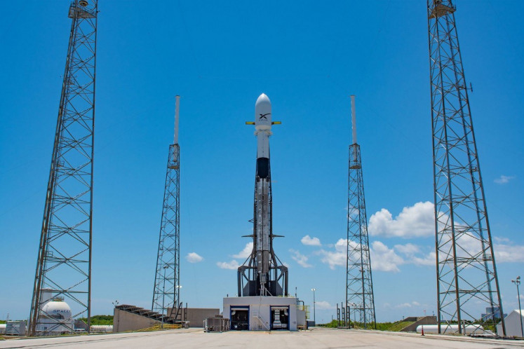 SpaceX's Falcon 9 rocket stands ready on May 16, 2019 at Space Launch Complex 40 of Cape Canaveral Air Force Station in Cape Canaveral, Florida, for its second launch to deliver 60 Starlink satellites into low Earth orbit.
