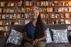 Sylvia Arthur, founder of the Library of Africa and the African Diaspora (LOATAD), poses for a photograph in the library in Accra, Ghana, July 2, 2020. 