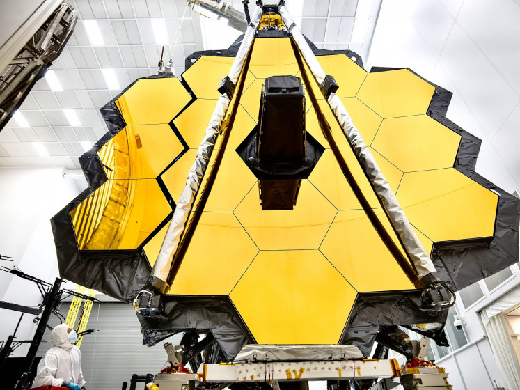 This file NASA handout released on May 16, 2017 shows the primary mirror of NASA's James Webb Space Telescope inside a cleanroom at NASA's Johnson Space Center in Houston, Texas.
