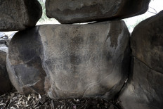 A picture shows engravings in a rock bearing images of animals inside a dolmen from the intermediate Bronze age, in the Israeli-annexed Golan Heights on July 13, 2020. 