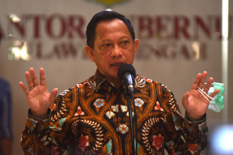 Home Minister Tito Karnavian speaks at a press conference related to the government's preparation for the 2020 simultaneous regional elections in Palu, Central Sulawesi, on July 17, 2020. 
