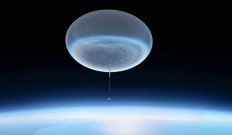 This illustration shows a high-altitude balloon ascending into the upper atmosphere. 
