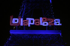 This picture shows the Lollapalooza music festival logo at the Longchamp Hippodrome in Paris on July 23, 2017.