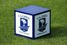 A detailed view of a logo on a tee marker is seen during a practice round prior to the 2019 US Open at Pebble Beach Golf Links on June 10, 2019 in Pebble Beach, California.   