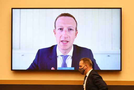 Facebook CEO Mark Zuckerberg speaks via video conference during the House Judiciary Subcommittee on Antitrust, Commercial and Administrative Law hearing on Online Platforms and Market Power in the Rayburn House office Building, July 29, 2020 on Capitol Hill in Washington, DC.   