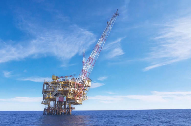 An offshore oil and gas rig in the Mahakam Block in East Kalimantan.