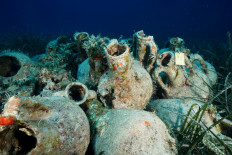 Amphorae are seen at the ancient shipwreck of Peristera islet, off the shores of the island of Alonnisos, Greece, on June 25, 2020. 
