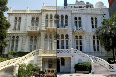 This combination of pictures created on August 10, 2020 shows (L) a view of the Sursock Museum, once a private home built in 1912 and became a host to an impressive permanent art collection as photographed in the neighborhood of Ashrafiyeh in Lebanon's capital Beirut on June 27, 2008; and (R) a handout image obtained from the museum and taken on August 5, 2020, showing its damaged facade with empty windows after their stained glass was broken in the aftermath of the massive blast at the port of Beirut which ravaged entire neighborhoods of the city.