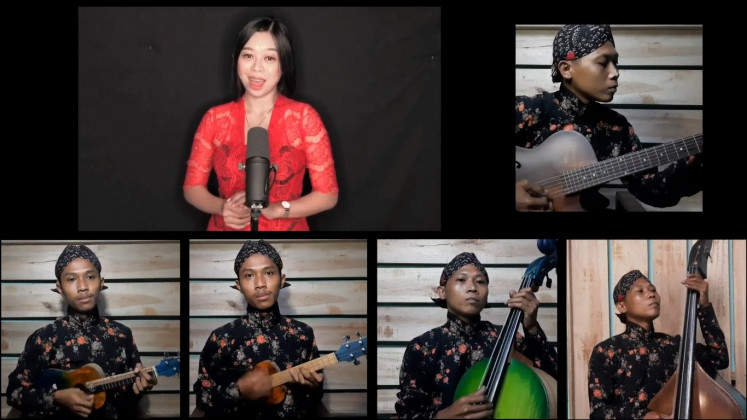 ‘Keroncong’ recomposition: Cendy Sukma Triananda recomposed and recorded a traditional Indonesian interpretation of “His Boat Comes on the Sunny Tide” with help from other musicians, such as singer Dessy Permatasari (top left). 