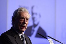 In this file photo taken on March 29, 2016 Peruvian writer and 2010 Literature Nobel Prize Mario Vargas Llosa -- winner of the Romulo-Gallegos prize in 1967-- delivers a speech at Casa de America during a seminar titled 'Vargas Llosa: Culture, ideas and freedom' as part of the celebrations for his 80th birthday, in Madrid. 
