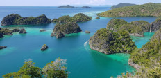 The greenish blue waters of Raja Ampat, West Papua.