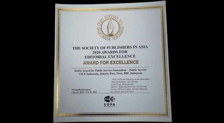 'The Jakarta Post' wins 2020 SOPA Award