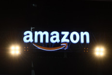 An Amazon logo is pictured during the Amazon's annual Smbhav event in New Delhi on January 15, 2020.