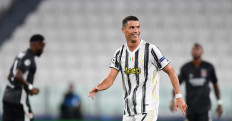 Juventus' Portuguese forward Cristiano Ronaldo reacts during the UEFA Champions League round of 16 second leg soccer match between Juventus and Olympique Lyonnais (OL), played behind closed doors due to the spread of the COVID-19 infection, caused by the novel coronavirus, at the Juventus stadium, in Turin , on Aug.7.
