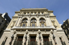 A picture taken on April 20, 2017 in Paris shows the facade of the Opera Comique National Theatre.