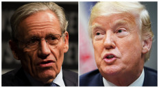 This combination of file photos created Sept. 4, 2018 show Associate Editor of the Washington Post Bob Woodward (left) speaking at the Newseum during an event marking the 40th anniversary of Watergate at the Newseum in Washington, DC June 13, 2012; and US President Donald Trump speaking during an event to announce a grant for drug-free communities support program, in the Roosevelt Room of the White House in Washington, DC, on Aug. 29, 2018


