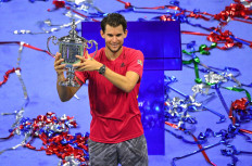 Dominic Thiem of Austria celebrates his win over Alexander Zverev of Germany in the men's singles final match on day 14 of the 2020 US. Open tennis tournament at USTA Billie Jean King National Tennis Center, Flushing Meadows, New York on Sunday. 
