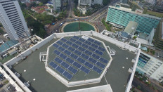 A solar PV system installed by solar start-up Xurya is pictured on the Plaza Indonesia shopping mall in Central Jakarta in an undated photo.