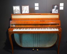 A piano owned by the late Jewish-Polish composer Wladyslaw Szpilman is displayed in Warsaw on September 15, 2020. 