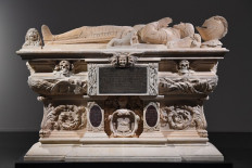 This file photo taken on March 20, 2018 shows the cenotaph of late French writer Michel de Montaigne (1533-1592) displayed following restoration works at the Musee d'Aquitaine in Bordeaux.