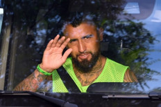 Barcelona's Chilean midfielder Arturo Vidal arrives at the Joan Gamper Ciutat Esportiva in Sant Joan Despi near Barcelona for a training session on Sept. 8, 2020.