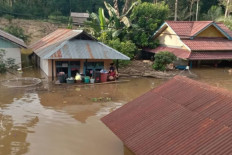 Flooding has inundated a village in Melawi regency, West Kalimantan, in this Sept. 14, 2020 photo. The government has dismissed the annual occurrences of major flooding in the province as a result of a weather anomaly, instead of deforestation.
