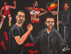 A view of Archibald Prize 2020 winner Vincent Namatjira's 'Stand strong for who you are' acrylic on linen, 152 x 198 cm, is seen in this handout photo released to Reuters on September 25, 2020. 