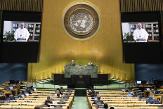 This UN handout photo shows Pope Francis as he virtually addresses the general debate of the 75th session of the United Nations General Assembly, on September 25, 2020, in New York.
