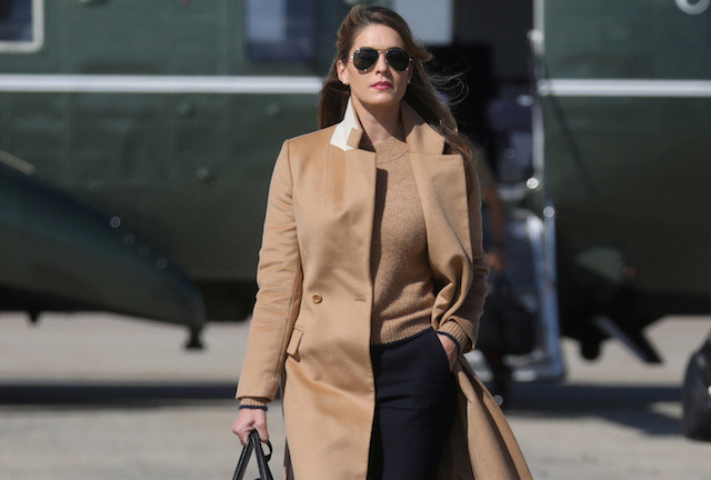 Hope Hicks, an advisor to US President Donald Trump walks to Air Force One to depart Washington with the president and other staff on campaign travel to Minnesota from Joint Base Andrews, Maryland, US September 30, 2020. 