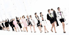Models parade at the end of Chanel women's Spring/Summer 2020/2021 collection fashion shows in Paris on October 6, 2020.
