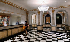 A hotel guest stands at the front desk at The Pierre, A Taj Hotel, New York on September 28, 2020 in New York City. 