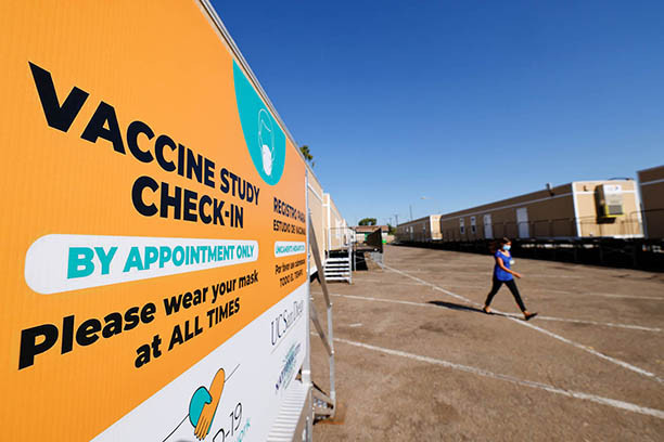 Trailers are shown in a city parking lot after a Phase 3 trial location of Johnson & Johnson's Janssen (COVID-19) vaccine candidate was announced in National City  during the outbreak of the coronavirus disease (COVID-19) in National City, California, United States, on Oct. 13, 2020.   