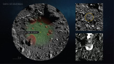 This NASA handout image obtained on October 21, 2020 shows Nightingale Hazard Map and TAG Location (left-top right) and NASA's robotic arm from spacecraft Osiris-Rex (bottom right) making contact with asteroid Bennu to collect samples. 