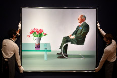 A painting by English artist David Hockney titled Portrait of Sir David Webster, 1971 is on show at Christie's auction house in London on October 9, 2020. 