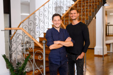 Limehome co-founders Lars Staebe (left) and Josef Vollmayr (right) pose for a photo in the company's headquarters in Munich, Germany in this handout picture taken September 22, 2020. 