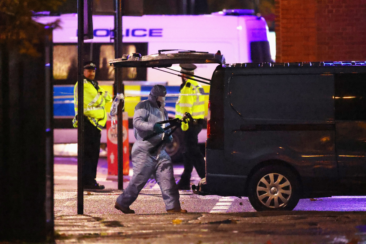 British police detain man after car crashes into police station