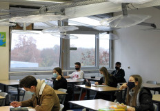 A ventilation system installed in a classroom is pictured at the IGS school in Mainz, western Germany, on November 12, 2020. 