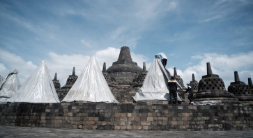 Borobudur temple covered in case of Mt. Merapi eruption