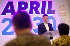 RGE director Anderson Tanoto speaks during the launch of the company&rsquo;s sustainable business commitments, &ldquo;APRIL 2030&rdquo;, which aims to have positive impacts on the climate, nature and people.