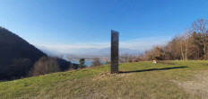 A metal monolith stands on the hills of Batca Doamnei, near Piatra Neamt, Romania, on November 27, 2020. 