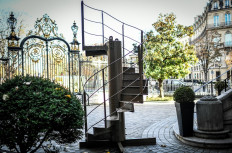 In this file photo taken on November 12, 2020 shows a section of the original Eiffel Tower's stairs, displayed in front of the Artcurial auction house in Paris. 